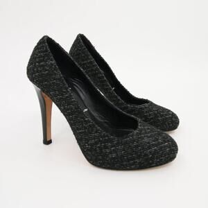 Butter Heels Black Gray Tweed Pattern Pumps Closed Toe Sexy Stiletto Handmade 5
